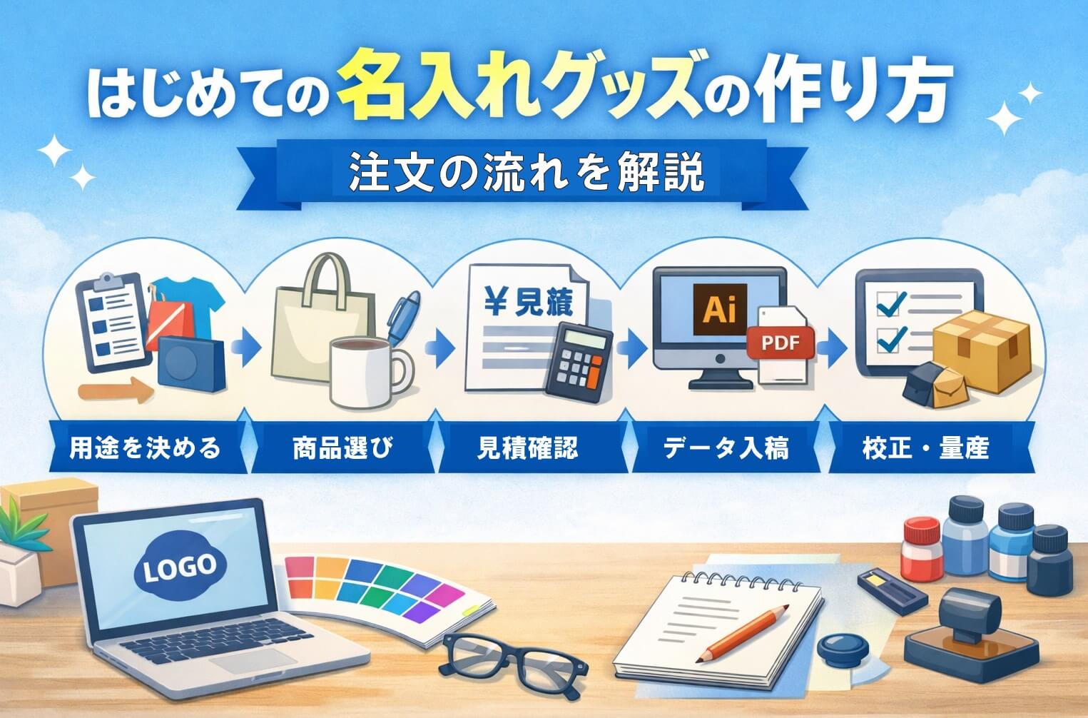 はじめての名入れグッズの作り方｜注文の流れを解説イメージイラスト