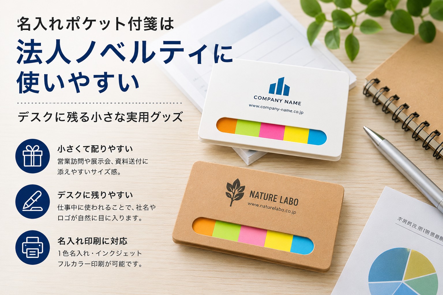 名入れポケット付箋は法人ノベルティに使いやすい