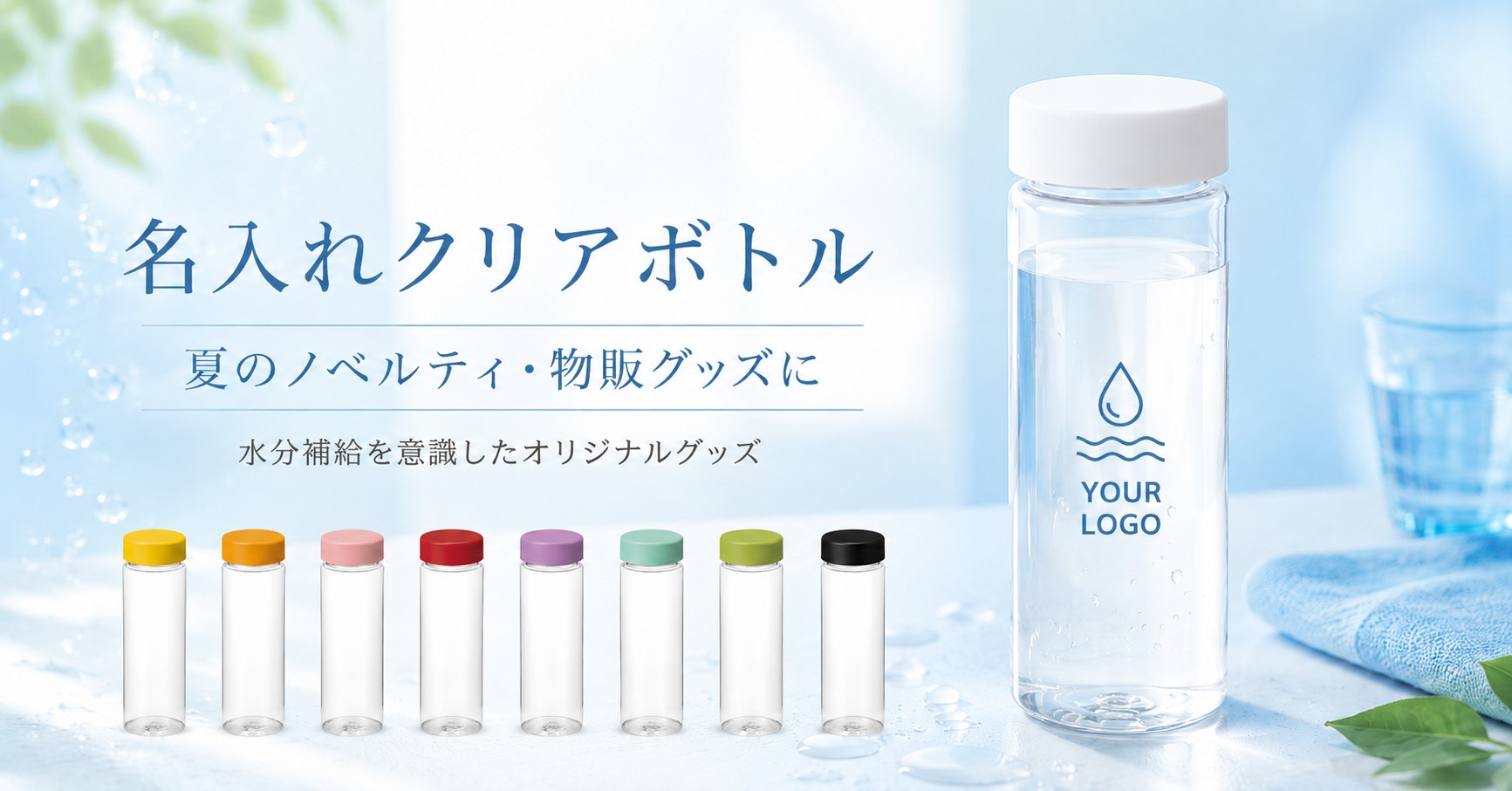 名入れクリアボトルは夏のノベルティにも物販にも使いやすい｜水分補給を意識したオリジナルグッズ
